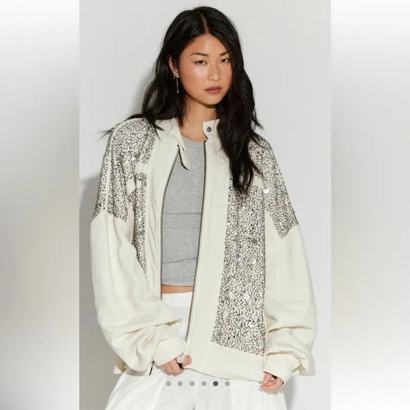 Free People Sparkle Sweatshirt Jacket - Size M/S/XS - Picture 3 of 9
